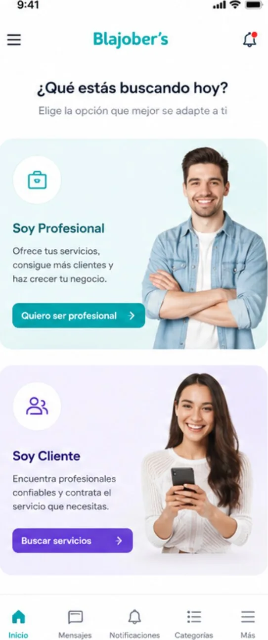 Elige tu perfil: profesional o cliente
